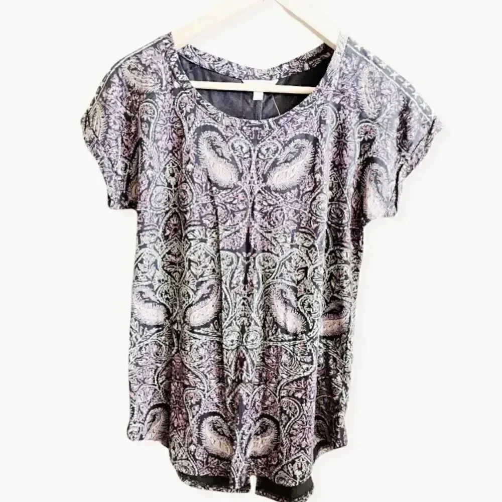 Lucky Brand Slit Back Paisley Scoop Neck Breezy MulticolorTop SZ XS - Picture 4 of 6